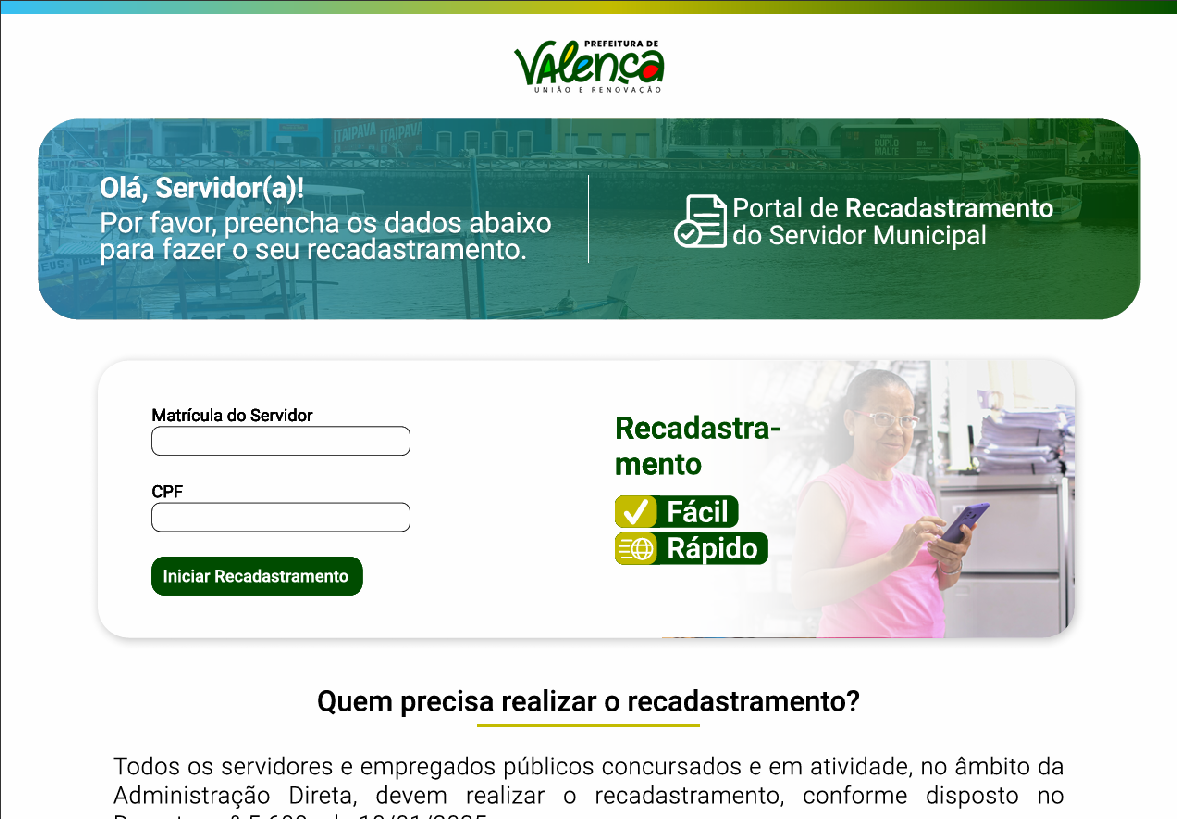 Portal de Recadastramento do Servidor Municipal — Prefeitura de Valença