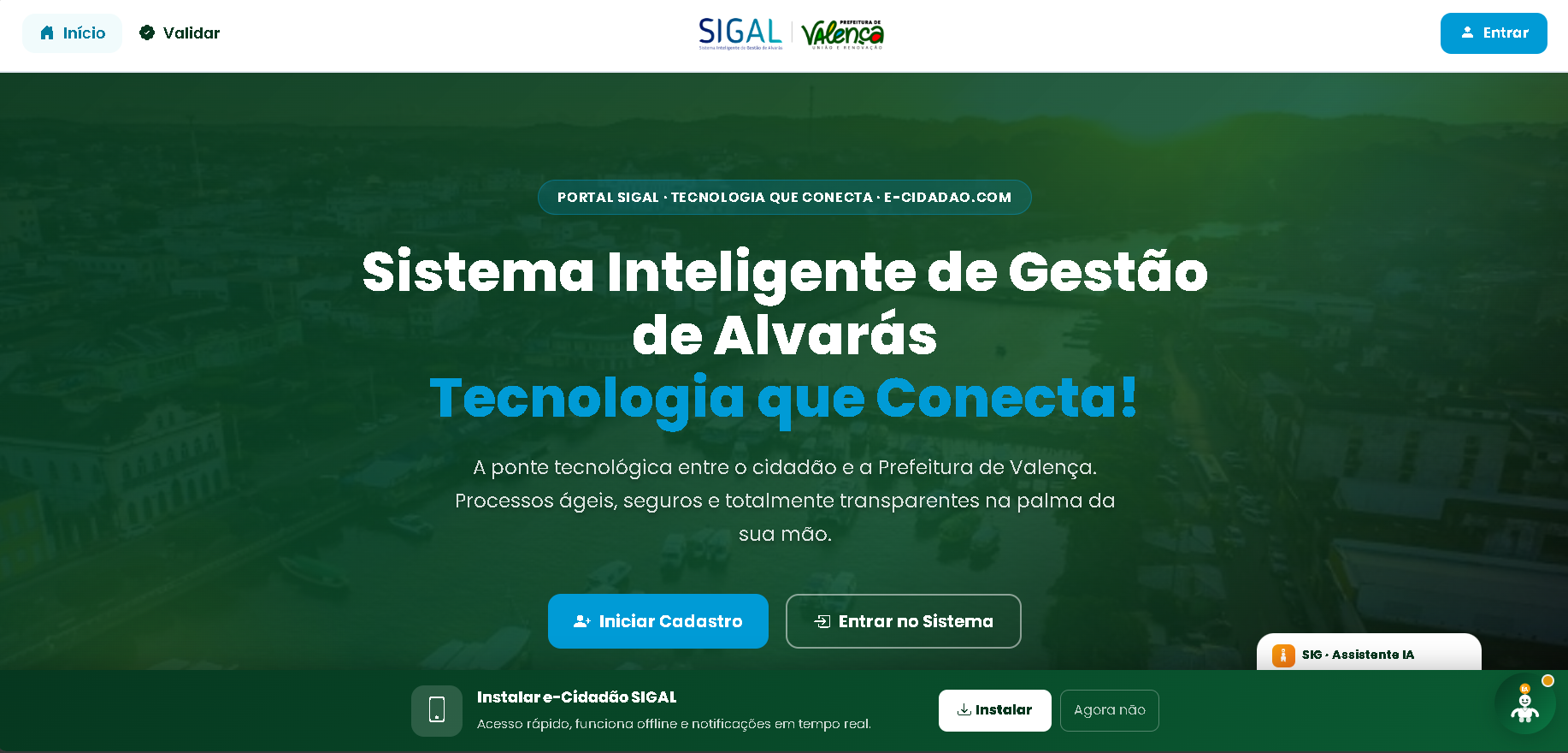 Tela do sistema SIGAL — Sistema Inteligente de Gestão de Alvarás